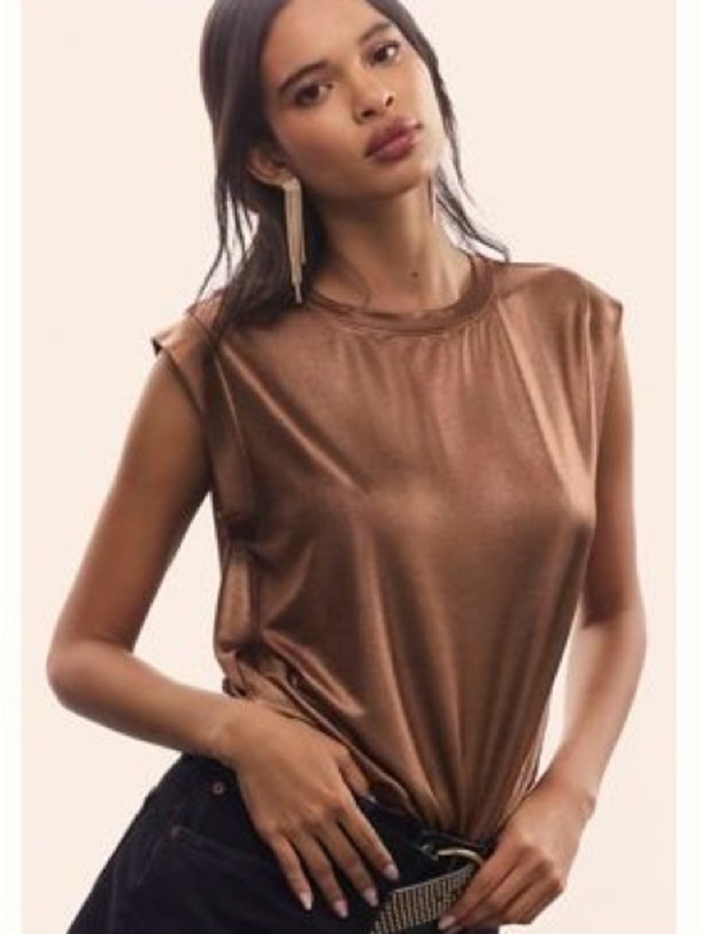 Anthropologie Porridge Brand Shimmer Muscle Tank in Bronze